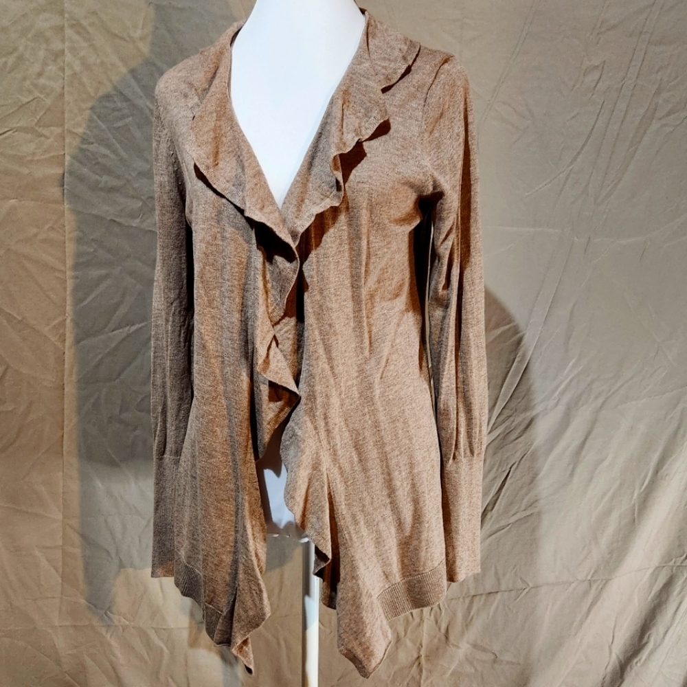 Loft‎ oatmeal sz S lightweight waterfall front feminine cardigan sweater